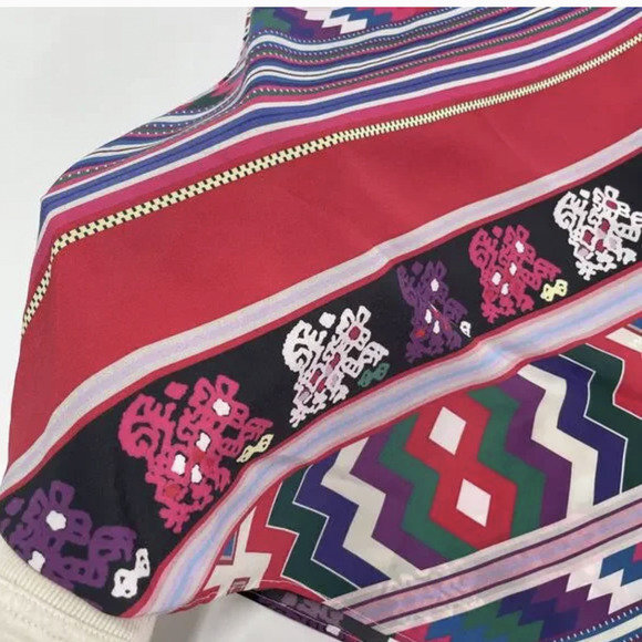 Carolina K Dress Womens XS Red Multicolor Geometric Bohemian A-Line Cap Sleeve - Picture 8 of 9